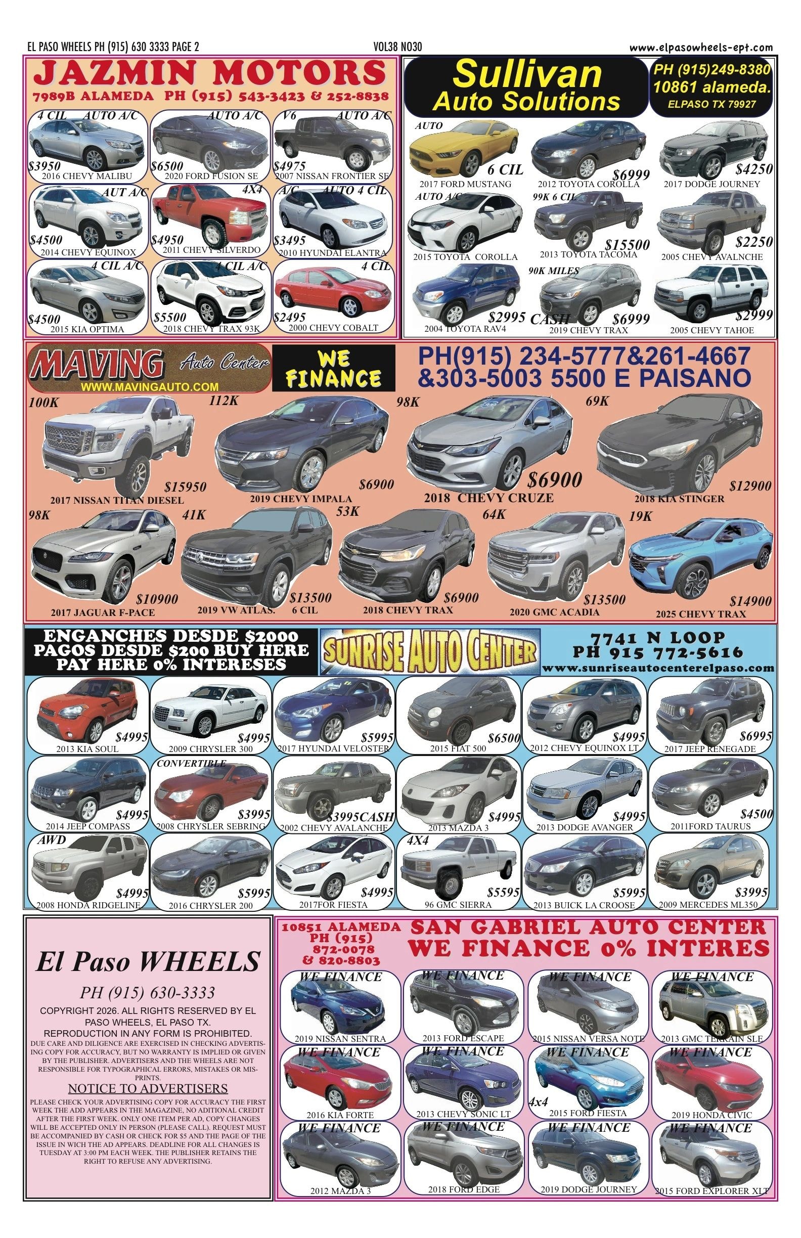 El Paso Wheels issue page 2 — Jazmin Motors, Sullivan Auto, El Paso Wheels listings