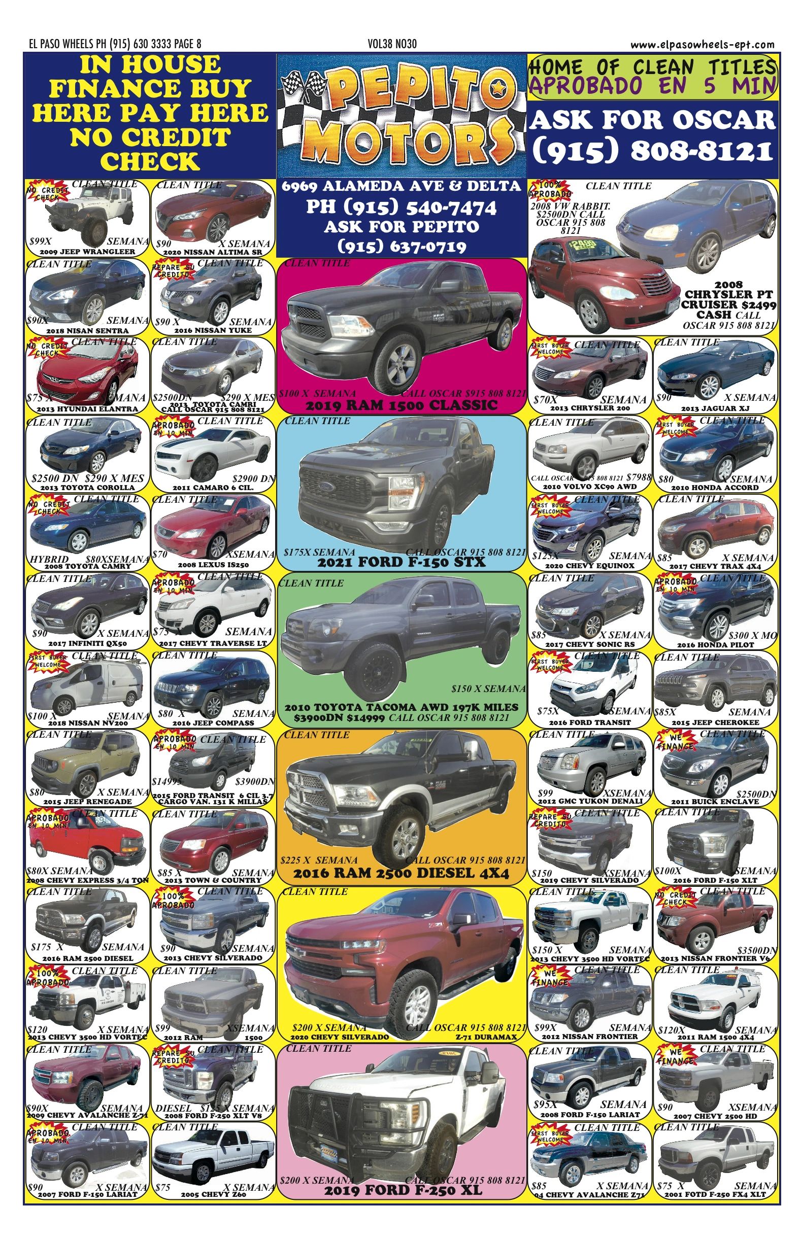 El Paso Wheels issue page 8 — Pepito Motors, in-house finance